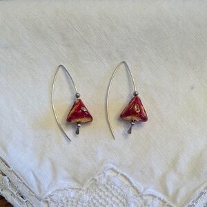 Sterling Silver Earrings with Red and Gold Stone